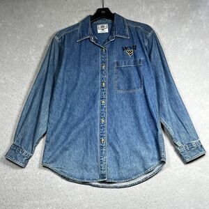 Vintage West Virginia University Mountaineers WVU Small Denim Jean Shirt Retro